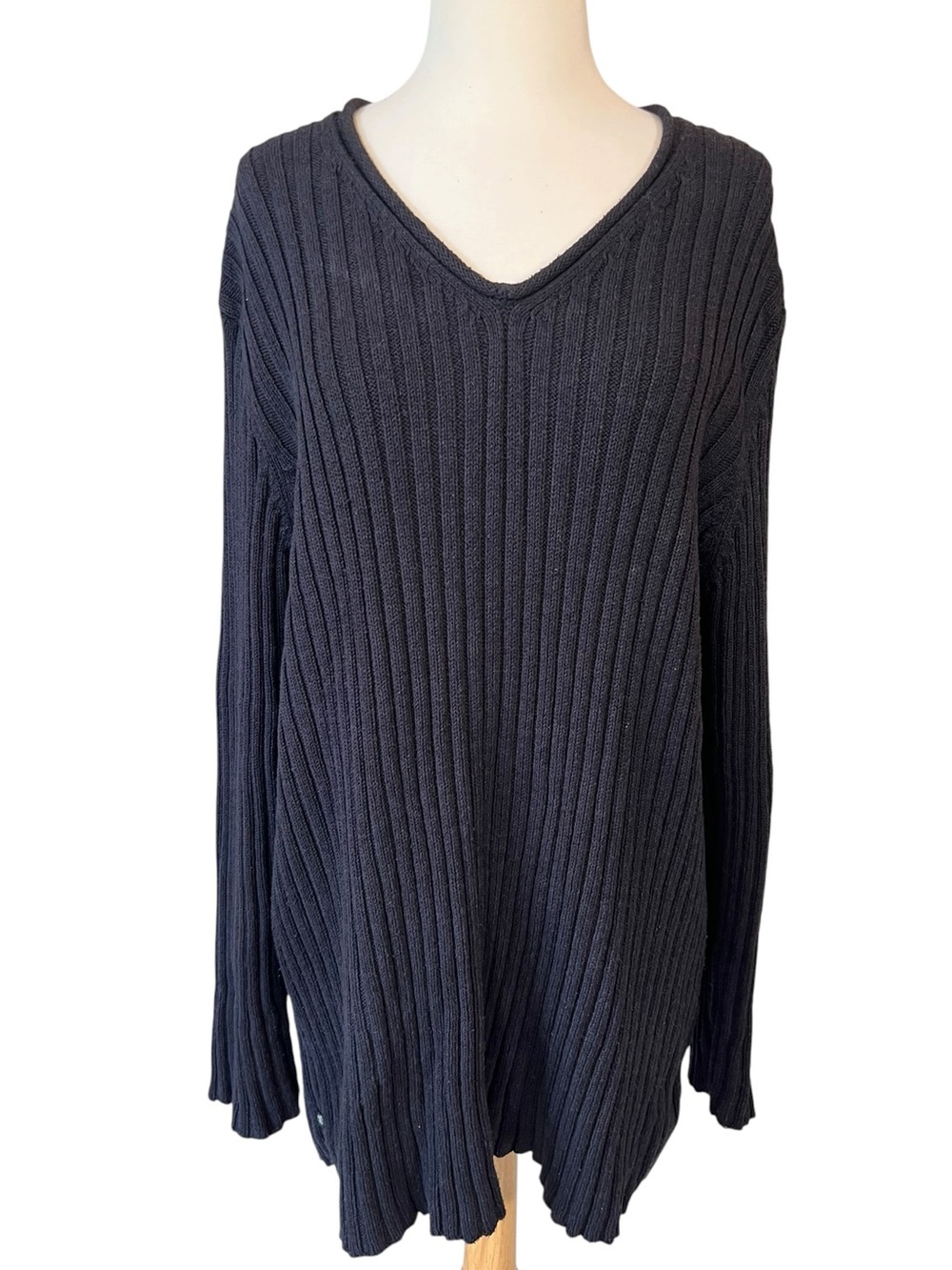 Lauren Ralph Lauren Black Ribbed V-Neck Silk Linen Blend Sweater